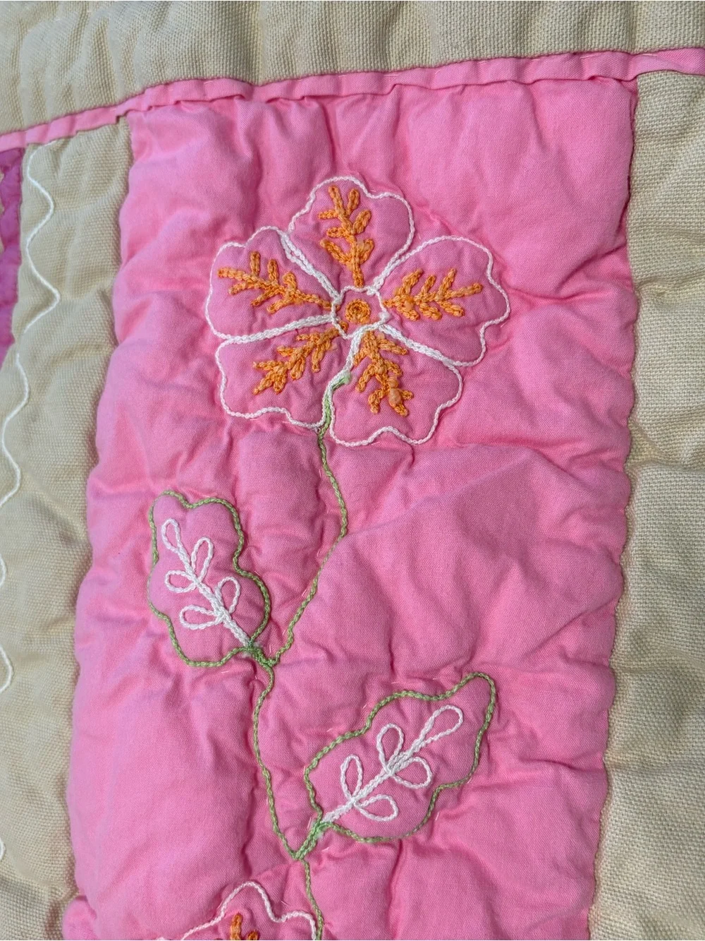 Pottery Barn Teen Pink Floral Embroidered Patchwork Euro Shams 24”